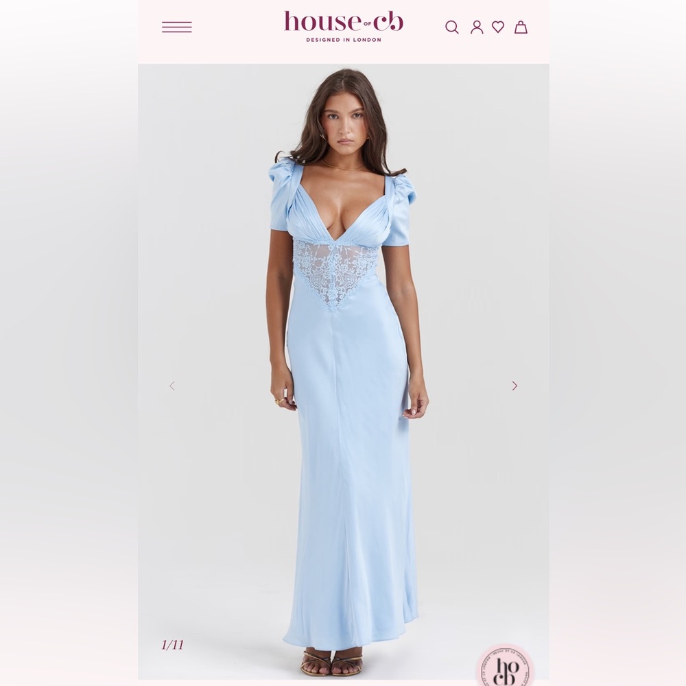 House of CB Powder Blue Lace-Trim Maxi Dress